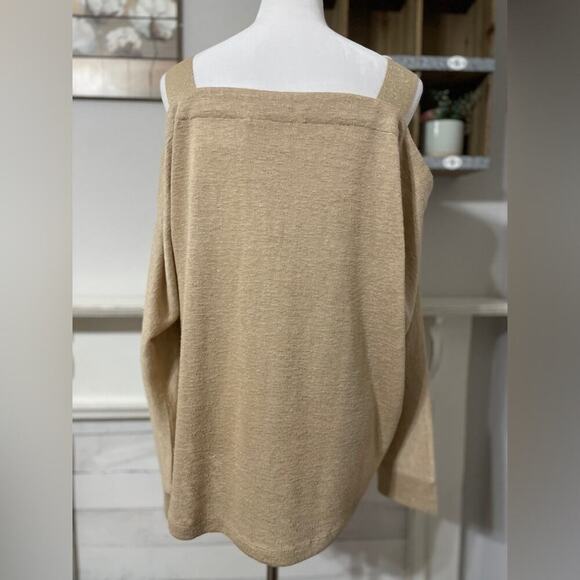 Soft Surroundings Cold Shoulder Mixed Media L Shiny Glitter Effect - Picture 1 of 10